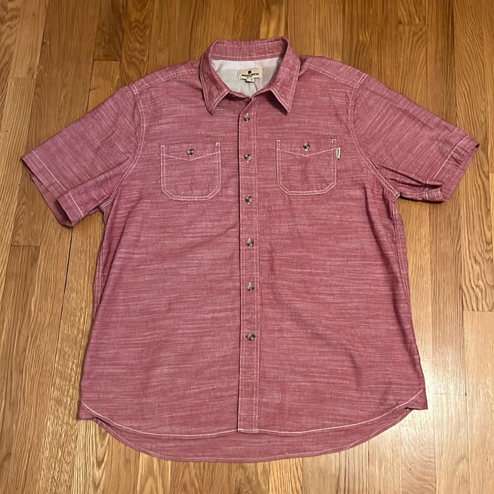Woolrich Mens XL Double Pocket Button Front Shirt Short‎ Sleeve Heather Red